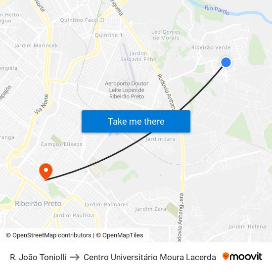 R. João Toniolli to Centro Universitário Moura Lacerda map