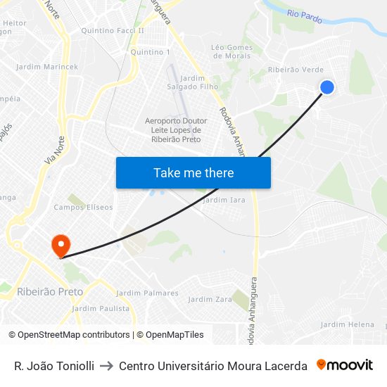 R. João Toniolli to Centro Universitário Moura Lacerda map