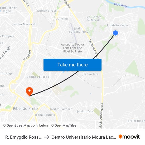 R. Emygdio Rosseto to Centro Universitário Moura Lacerda map