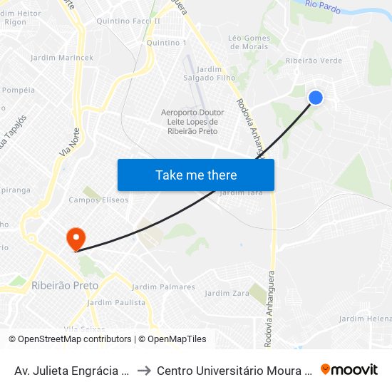 Av. Julieta Engrácia Garcia to Centro Universitário Moura Lacerda map