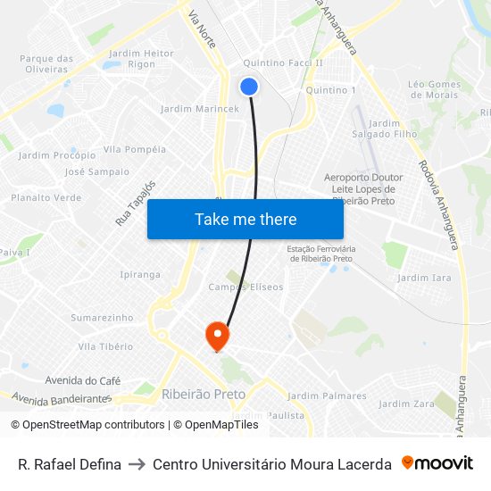 R. Rafael Defina to Centro Universitário Moura Lacerda map