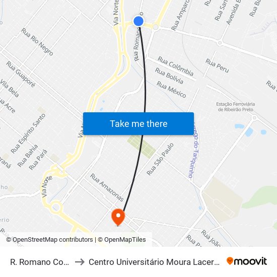 R. Romano Coró to Centro Universitário Moura Lacerda map