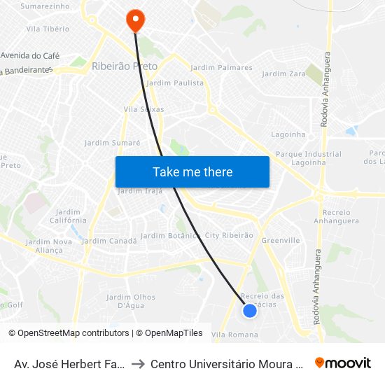 Av. José Herbert Faleiros to Centro Universitário Moura Lacerda map