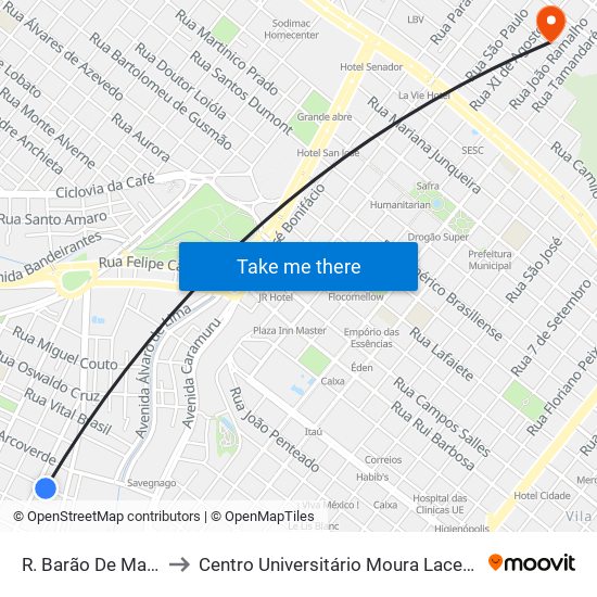 R. Barão De Mauá to Centro Universitário Moura Lacerda map