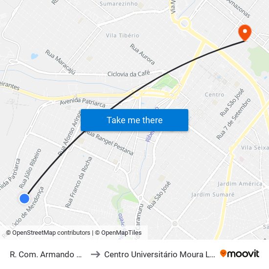 R. Com. Armando Marim to Centro Universitário Moura Lacerda map