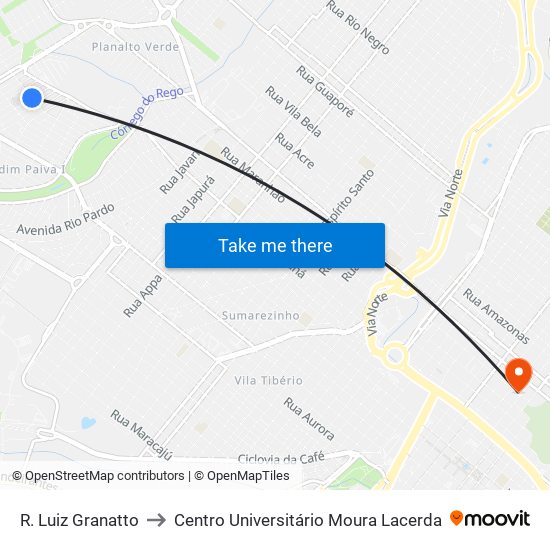 R. Luiz Granatto to Centro Universitário Moura Lacerda map