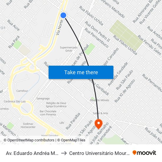 Av. Eduardo Andréa Matarazzo to Centro Universitário Moura Lacerda map