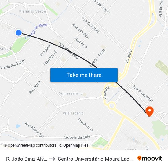 R. João Diniz Alvim to Centro Universitário Moura Lacerda map