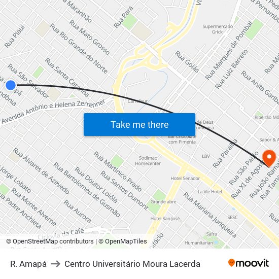 R. Amapá to Centro Universitário Moura Lacerda map