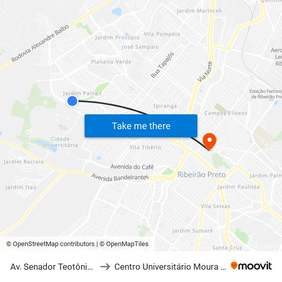 Av. Senador Teotônio Vilela to Centro Universitário Moura Lacerda map