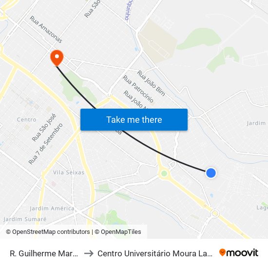 R. Guilherme Marconi to Centro Universitário Moura Lacerda map