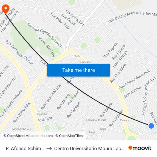 R. Afonso Schimidt to Centro Universitário Moura Lacerda map