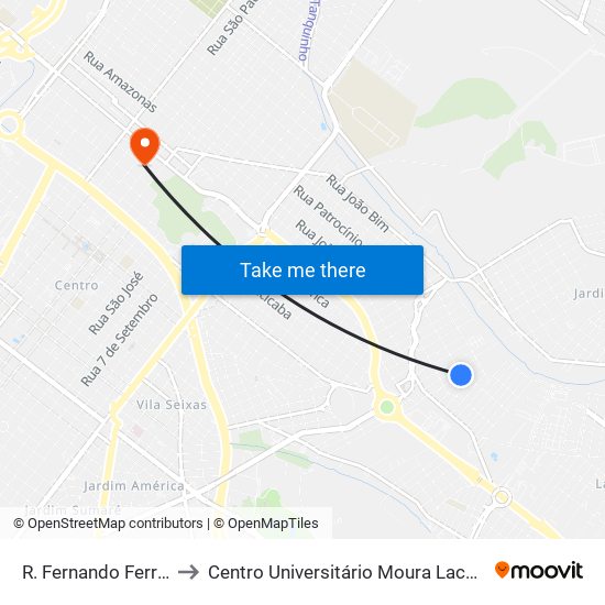 R. Fernando Ferrari to Centro Universitário Moura Lacerda map