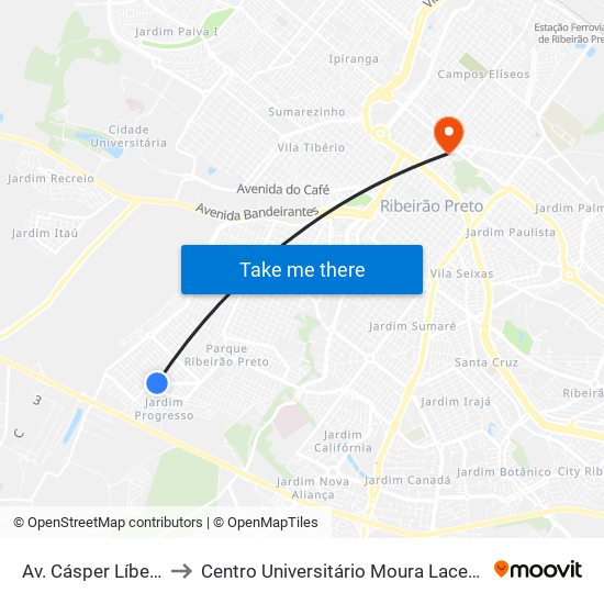 Av. Cásper Líbero to Centro Universitário Moura Lacerda map