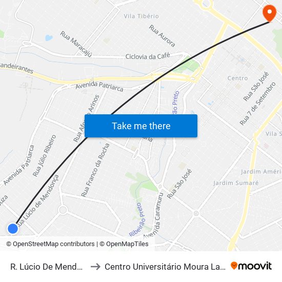 R. Lúcio De Mendonça to Centro Universitário Moura Lacerda map