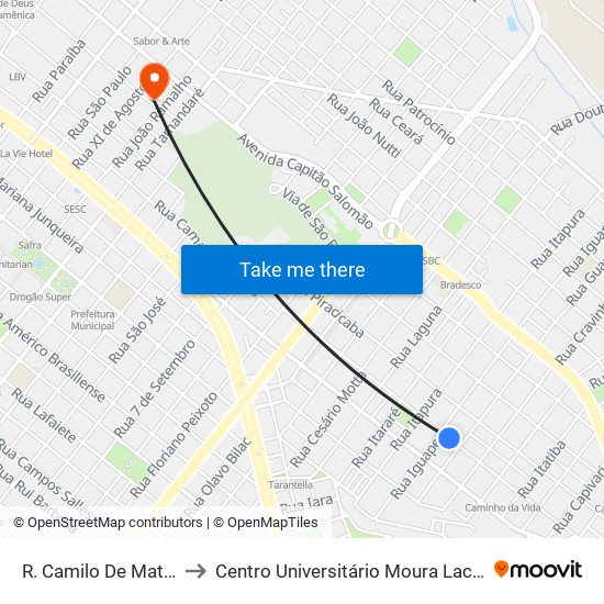 R. Camilo De Mattos to Centro Universitário Moura Lacerda map