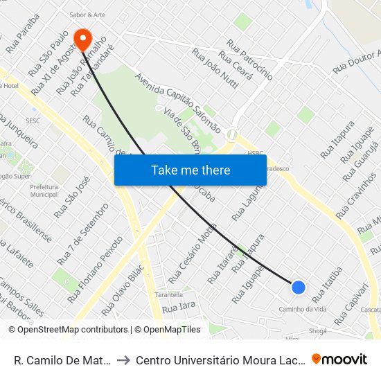R. Camilo De Mattos to Centro Universitário Moura Lacerda map