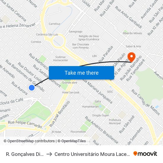 R. Gonçalves Dias to Centro Universitário Moura Lacerda map