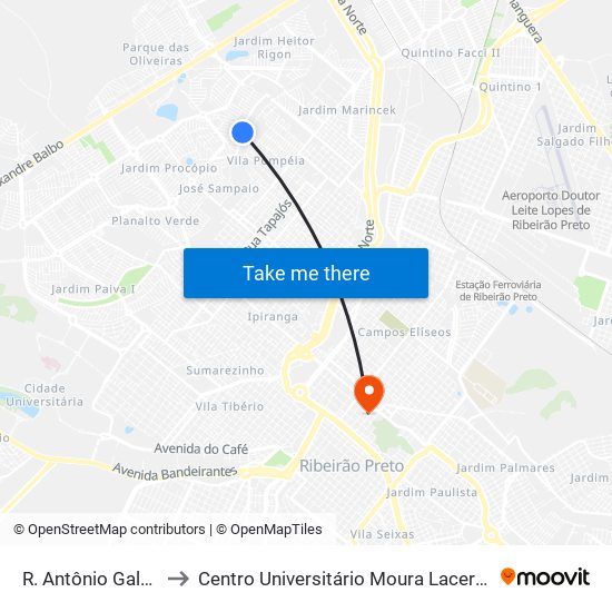 R. Antônio Galão to Centro Universitário Moura Lacerda map