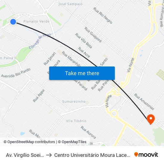 Av. Virgílio Soeira to Centro Universitário Moura Lacerda map