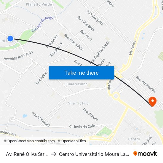 Av. Renê Oliva Strang to Centro Universitário Moura Lacerda map