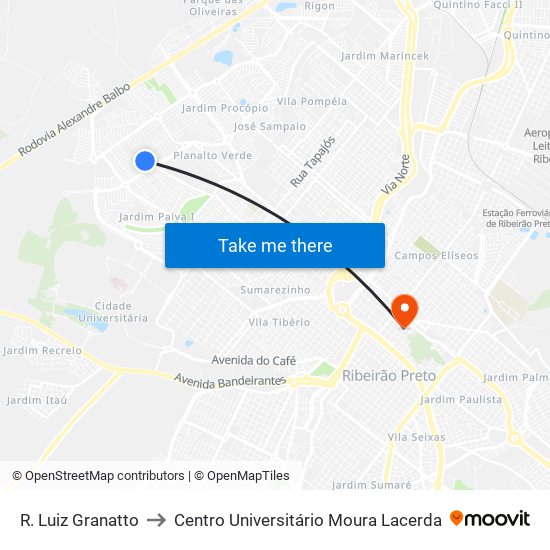 R. Luiz Granatto to Centro Universitário Moura Lacerda map