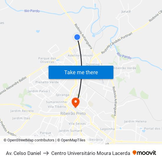 Av. Celso Daniel to Centro Universitário Moura Lacerda map