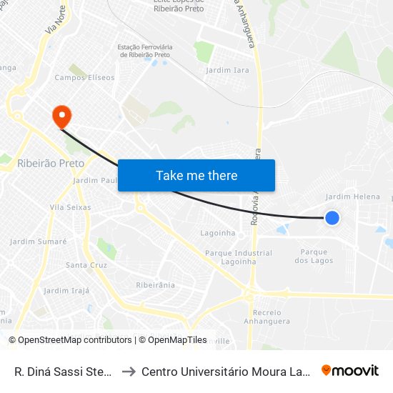 R. Diná Sassi Steagal to Centro Universitário Moura Lacerda map