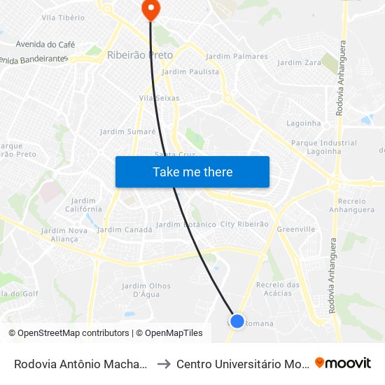 Rodovia  Antônio Machado Sant'Anna to Centro Universitário Moura Lacerda map