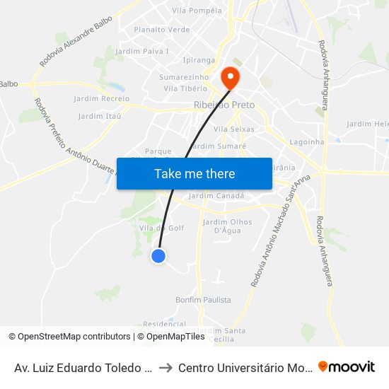 Av. Luiz Eduardo Toledo Prado, 4100 to Centro Universitário Moura Lacerda map