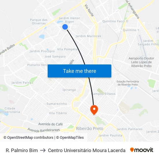 R. Palmiro Bim to Centro Universitário Moura Lacerda map