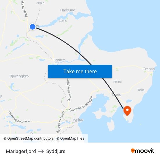 Mariagerfjord to Syddjurs map