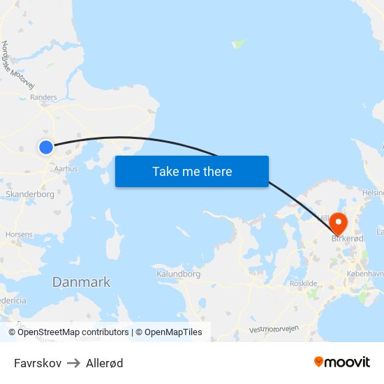 Favrskov to Allerød map