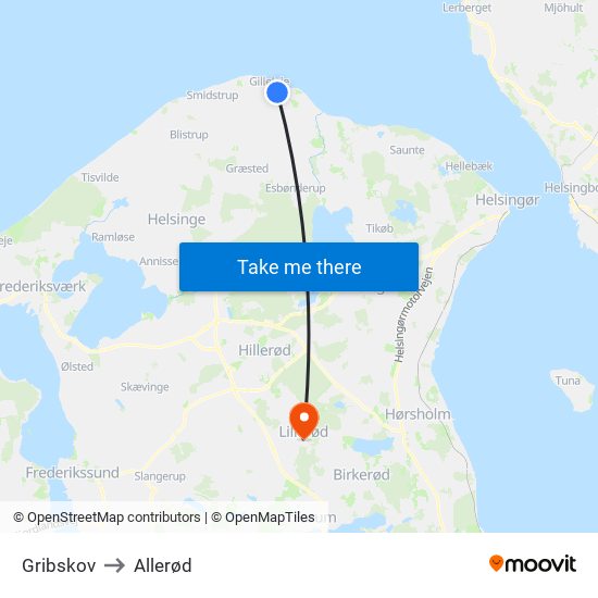 Gribskov to Allerød map