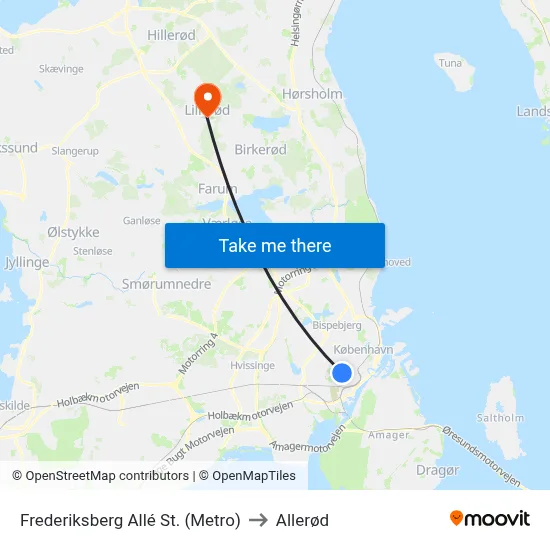 Frederiksberg Allé St. (Metro) to Allerød map