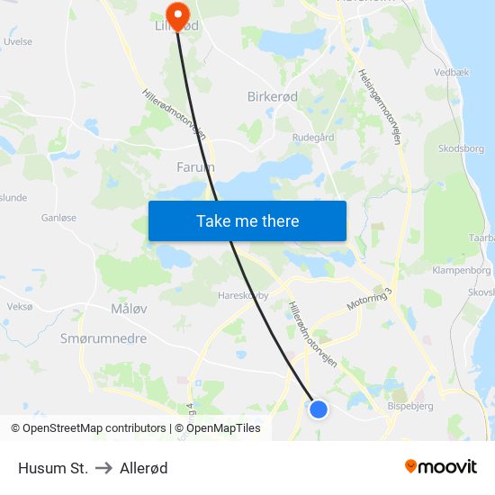 Husum St. to Allerød map