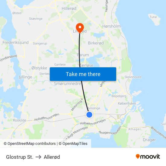 Glostrup St. to Allerød map