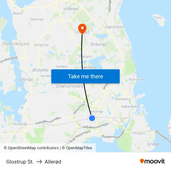 Glostrup St. to Allerød map