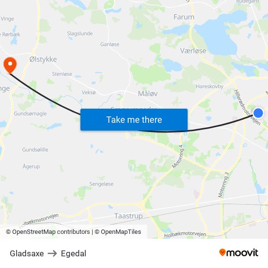 Gladsaxe to Egedal map