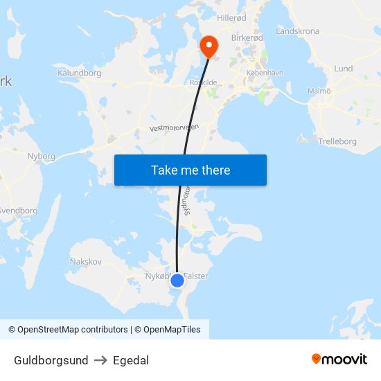 Guldborgsund to Egedal map