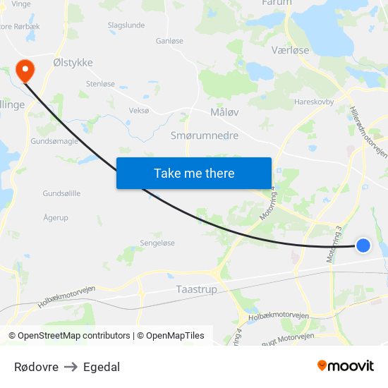 Rødovre to Egedal map