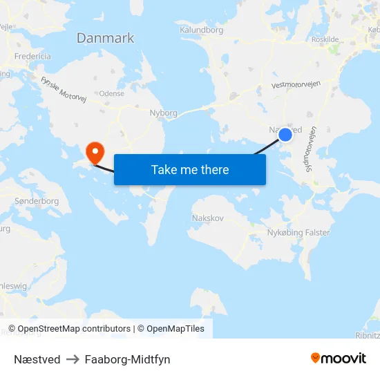 Næstved to Faaborg-Midtfyn map
