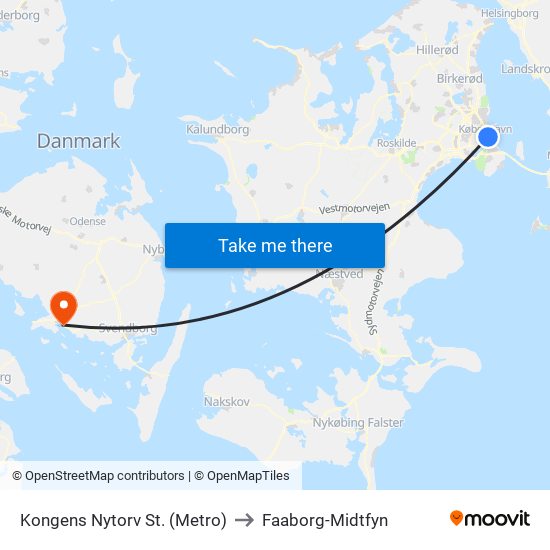 Kongens Nytorv St. (Metro) to Faaborg-Midtfyn map