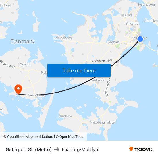 Østerport St. (Metro) to Faaborg-Midtfyn map