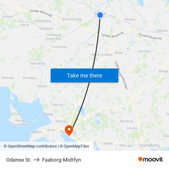 Odense St. to Faaborg-Midtfyn map