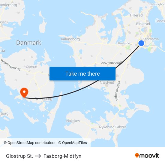 Glostrup St. to Faaborg-Midtfyn map