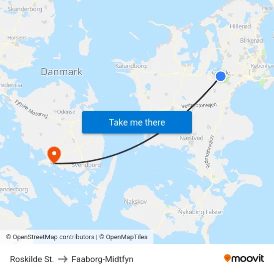 Roskilde St. to Faaborg-Midtfyn map