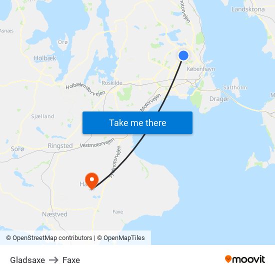 Gladsaxe to Faxe map