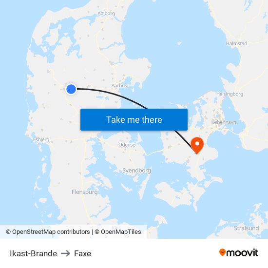 Ikast-Brande to Faxe map
