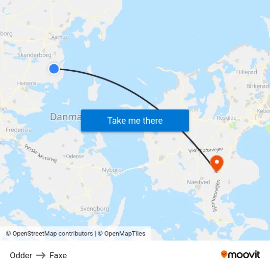 Odder to Faxe map